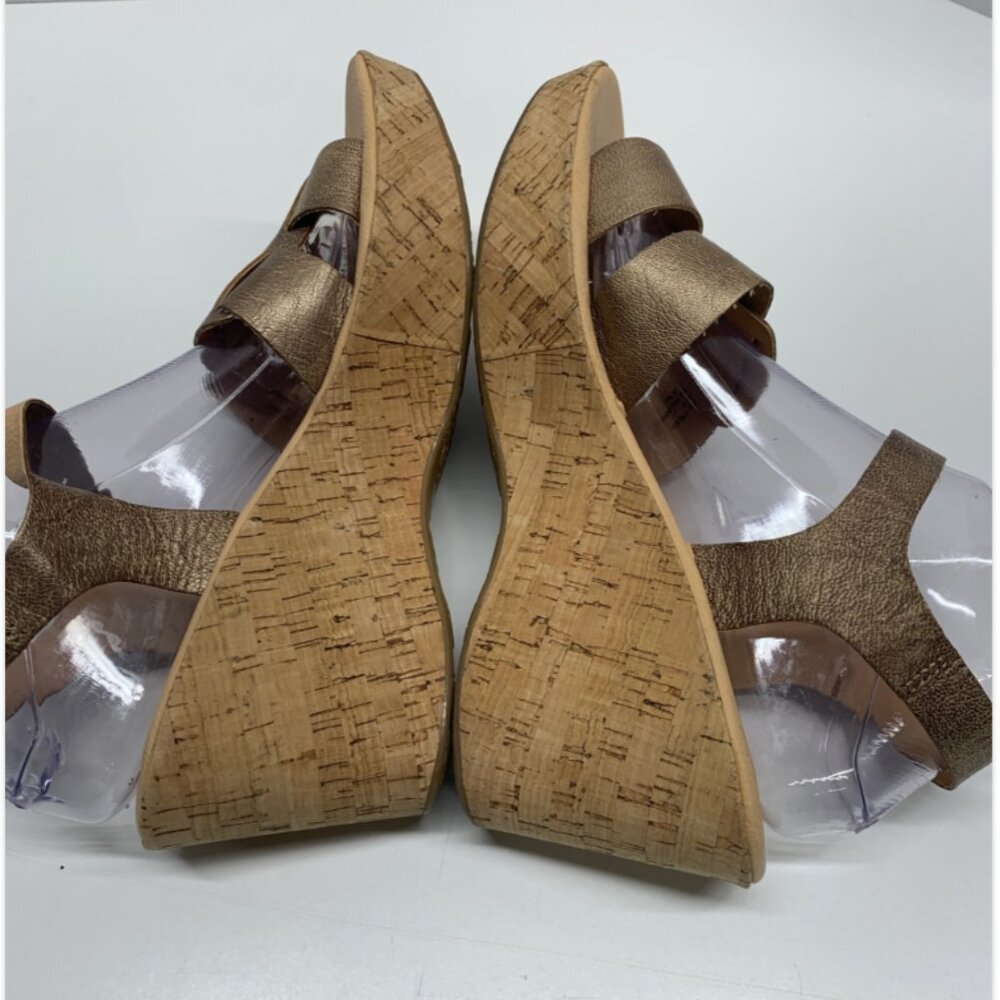 Korks by Kork Ease Wedge Sandal Open Toe Ankle Strap Cork Heels Metallic Gold 10 - Picture 9 of 12